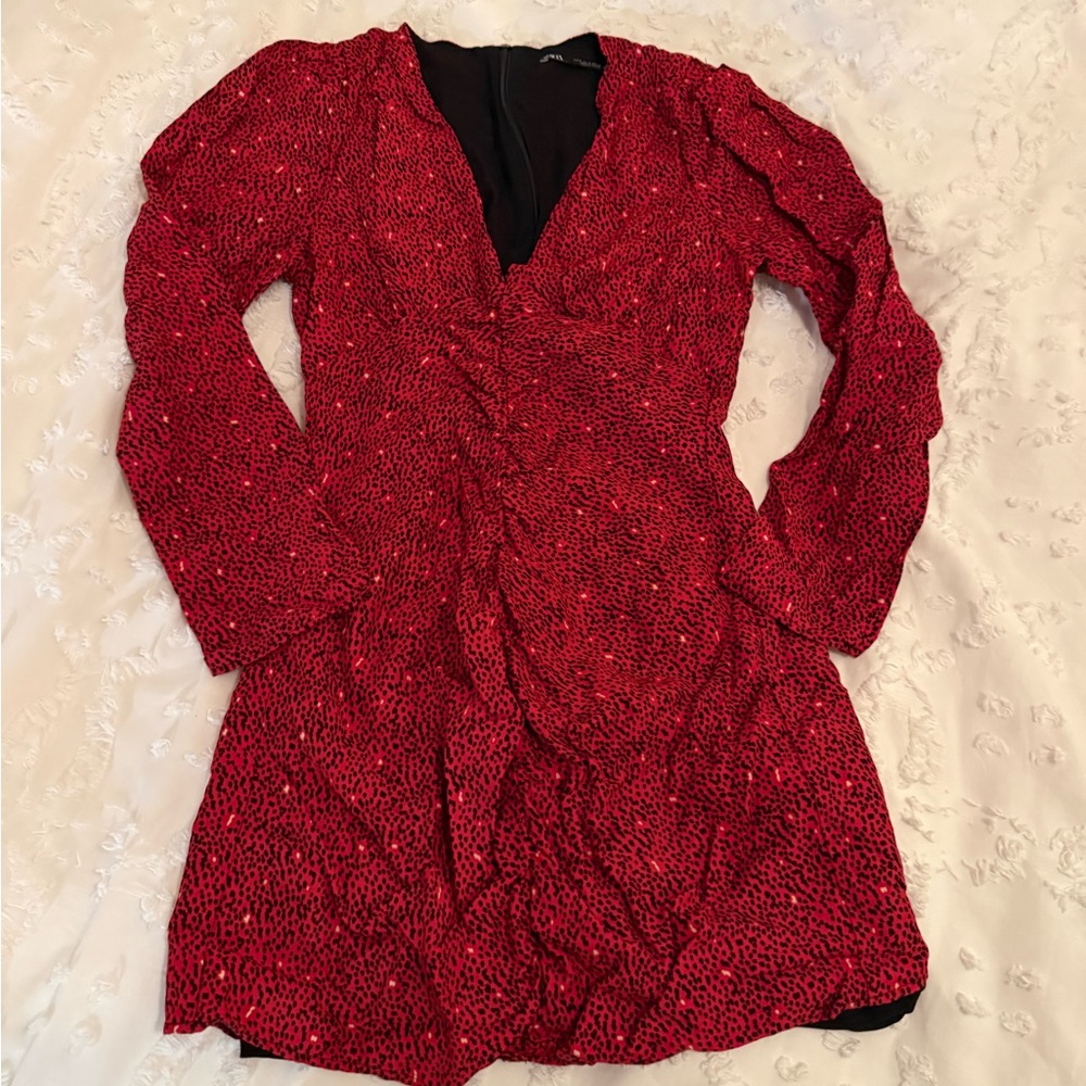 Zara Red Long Sleeve Dress